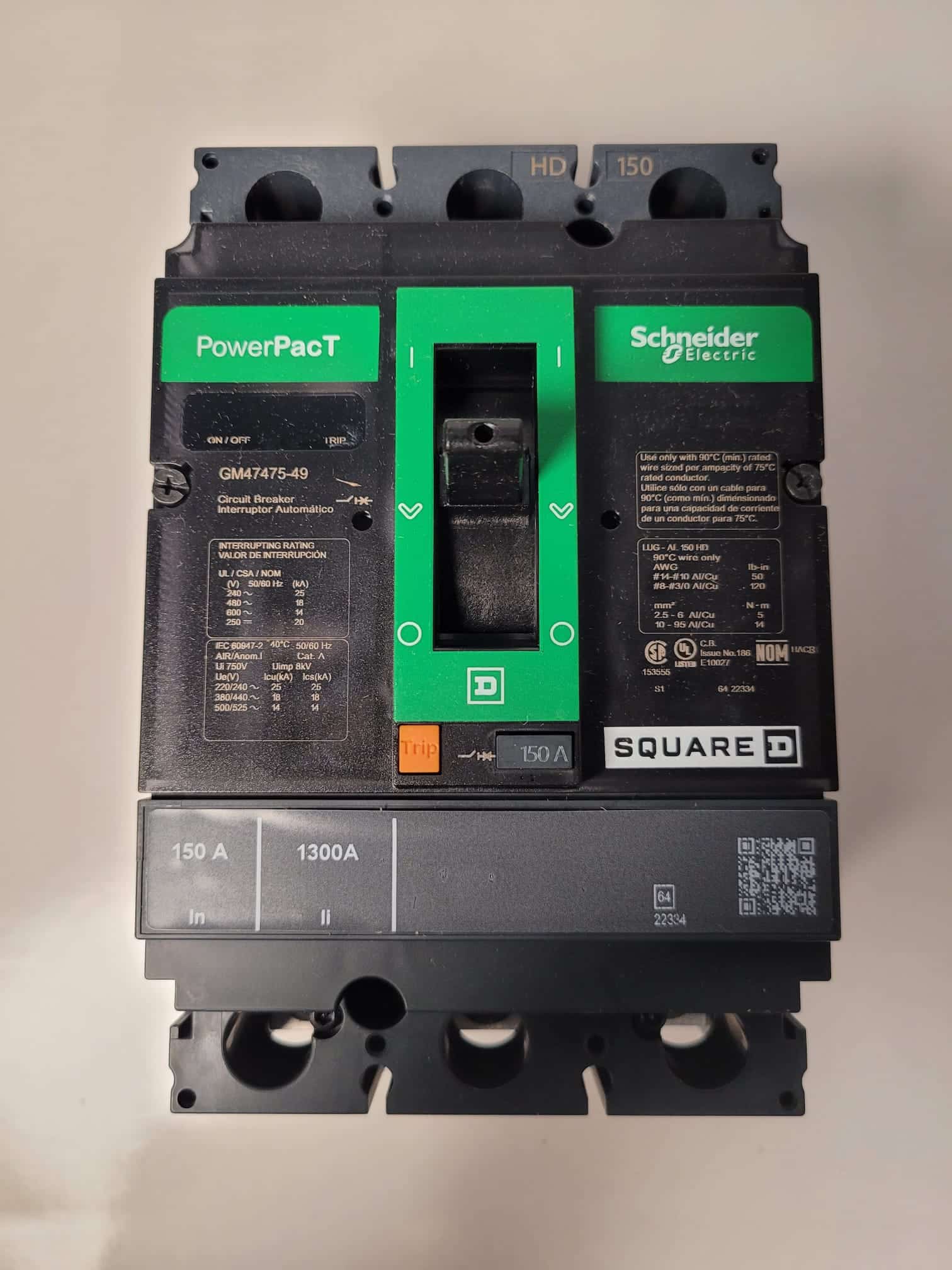New 150 Amp Square D PowerPacT HDP36150CTX Breaker (25 Available)