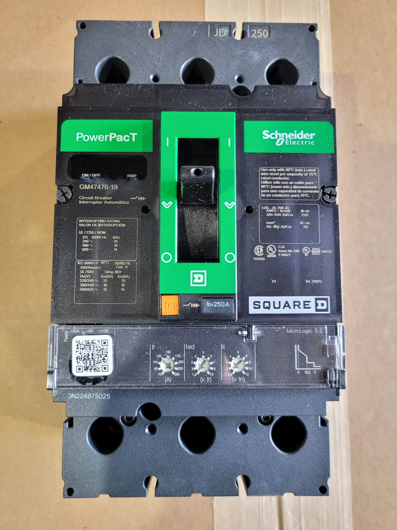 New 250 Amp Square D PowerPacT JDP36250CU33XTX LSI Breaker – 10 Available