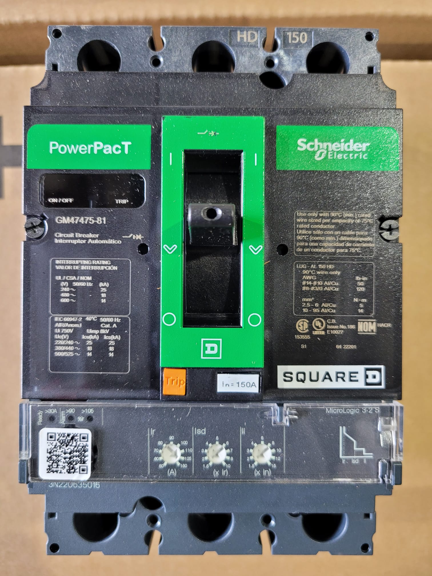 New 150 Amp Square D PowerPacT HDP36150CU33XTX LSI Breaker – 10 Available