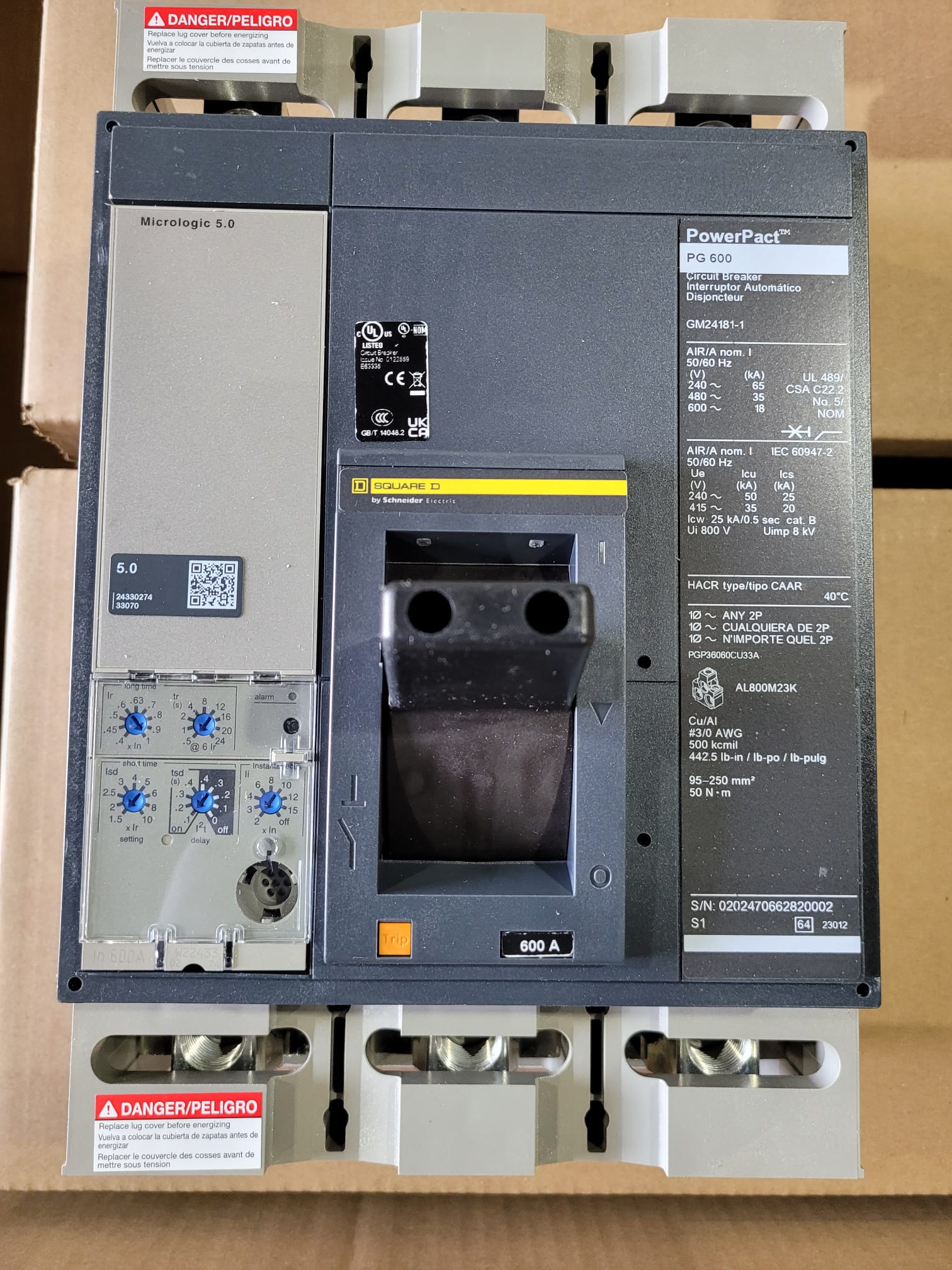 New 600 Amp Square D PGP36060CU33A LSI Breaker – 5 Available